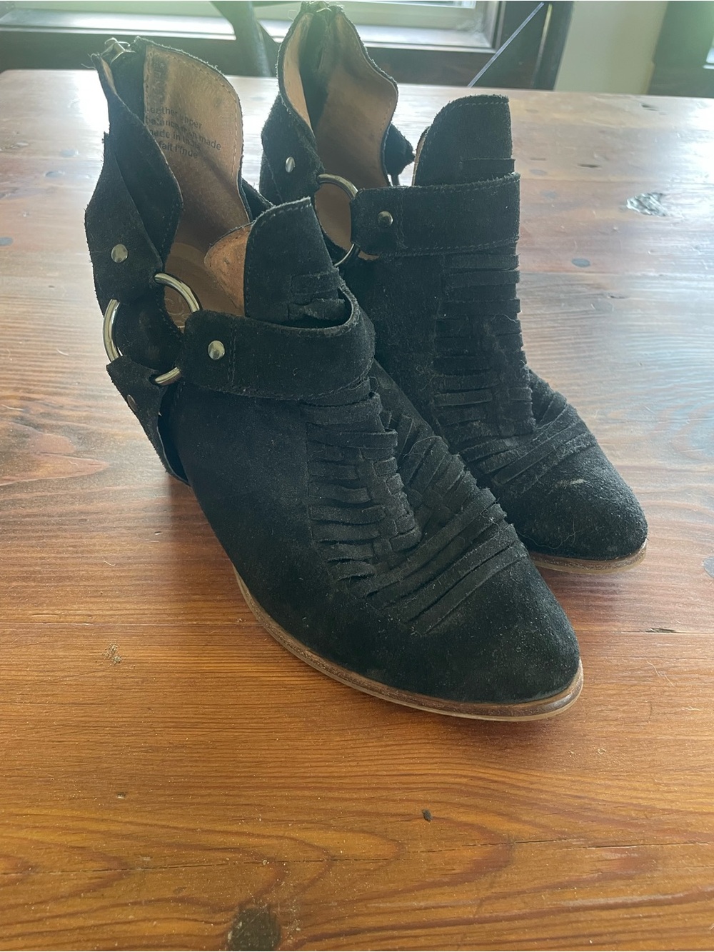 Seychelles Black Suede Fringe Ankle Boots with Ring Detail - Women